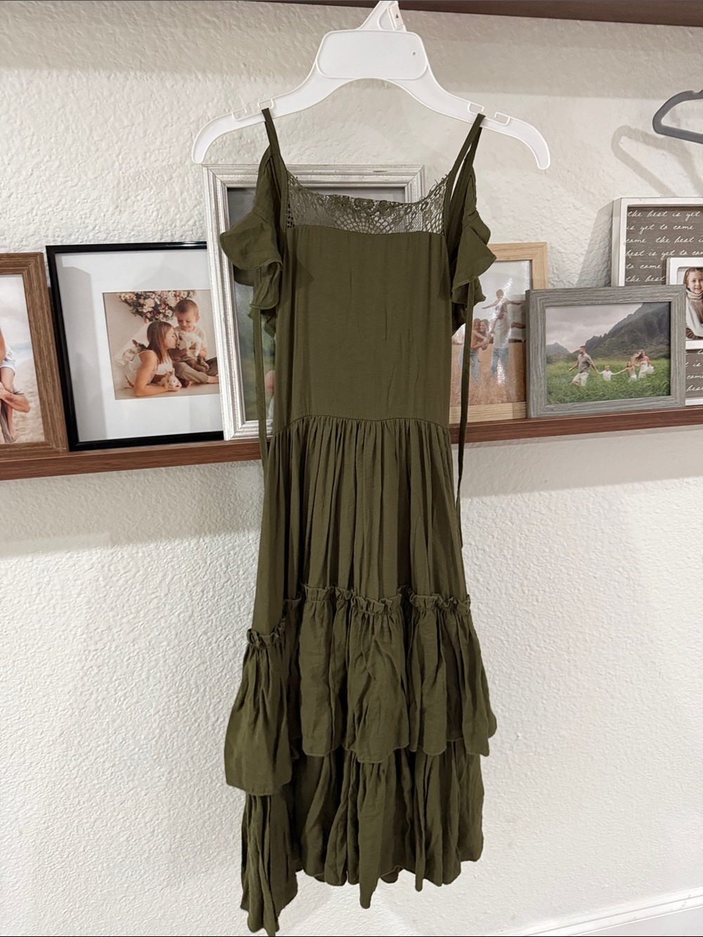 Joyfolie Olive Green Ruffle Tiered Maxi Dress